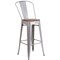 Merrick Lane Dothan Metal Dining Stool with Curved Slatted Back and Textured Wood Seat